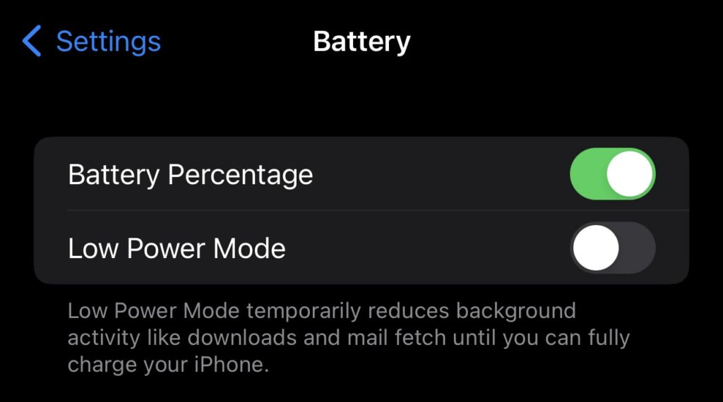 iPhone battery settings