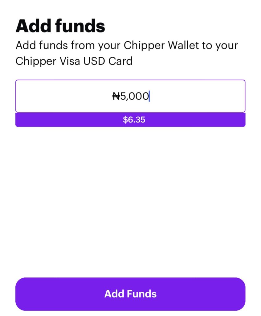 A screenshot of the exchange of Naira for USD within the app